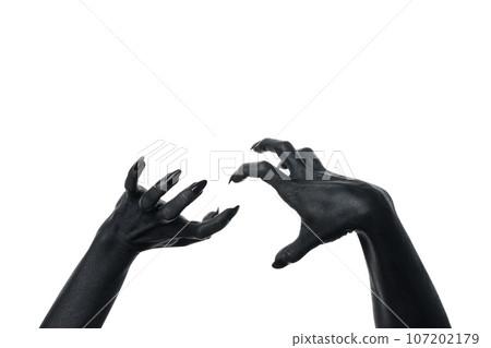 PNG, black painted hands, isolated on white background. 107202179