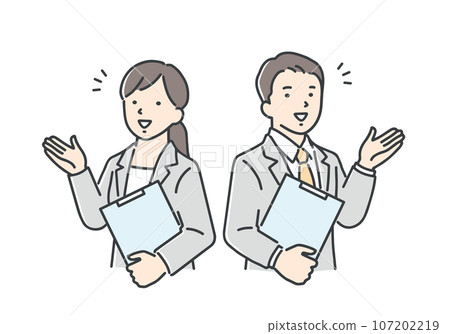 Business person / man and woman who guides with a smile Business person / man and woman who guides with a smile 107202219