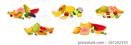 Tropical Fruit Composition with Summer Juicy Food Vector Set Tropical Fruit Composition with Summer Juicy Food Vector Set 107202355