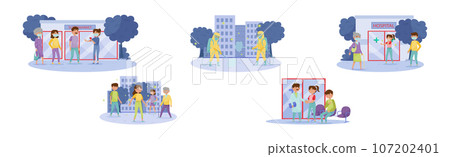 Corona Virus Disease Outbreak with People Characters in Social Vector Set 107202401