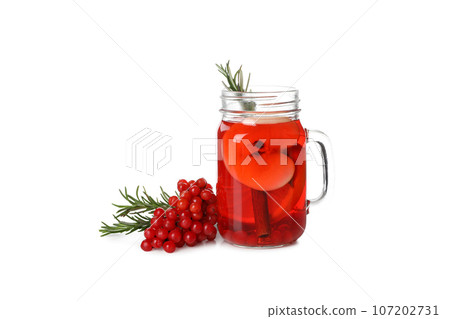 Concept of hot drink - berry and fruit tea, isolated on white background Concept of hot drink - berry and fruit tea, isolated on white background 107202731