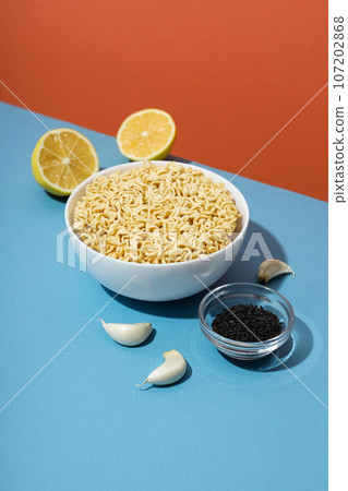 Concept of tasty fast food - instant noodles 107202868