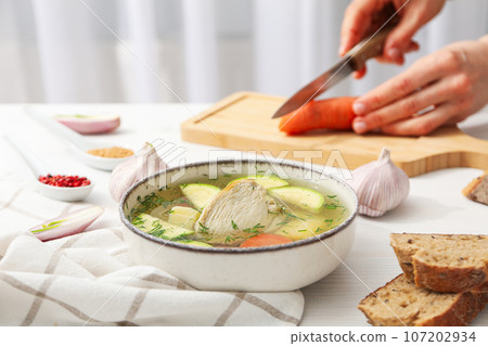 Vegetable soup, homemade healthy nutrition, healthy lifestyle 107202934