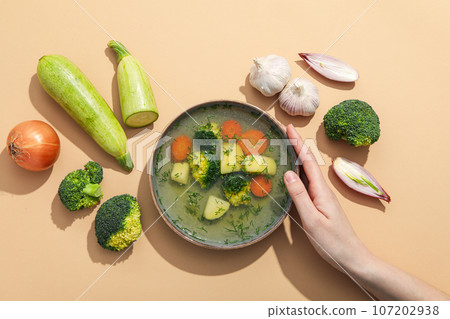 Vegetable soup, homemade healthy nutrition, healthy lifestyle 107202938