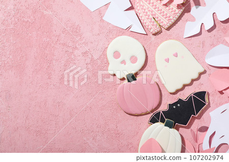 Delicious Halloween themed cookies. Pink Halloween concept 107202974