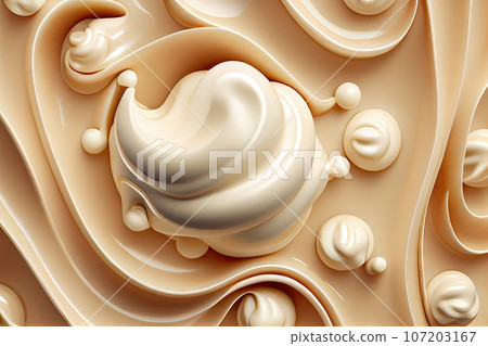 Melted Caramel Texture, Ice Cream Waves, Smooth Icecream Background, Silky Flowing Yogurt Mockup, Abstract Generative AI Illustration 107203167