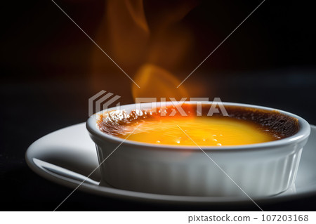 French Creme Brulee, Caramelized Custard Dessert, Creme Brulee, Abstract Generative AI Illustration 107203168