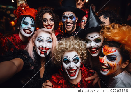 Happy Friends with Scary Makeup, Monster Masquerade, Halloween Makeup, Generative AI Illustration Happy Friends with Scary Makeup, Monster Masquerade, Halloween Makeup, Generative AI Illustration 107203188
