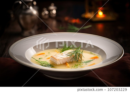 Fish Cod Fillet, Codfish Meal, Halibut Meat, Abstract Generative AI Illustration 107203229