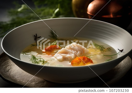 Fish Cod Fillet, Codfish Meal, Halibut Meat, Abstract Generative AI Illustration 107203230