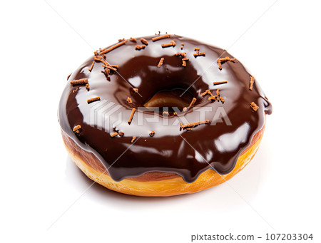 Chocolate Glazed Donut Isolated, Sweet Brown Doughnut Cake, Abstract Generative AI Illustration 107203304