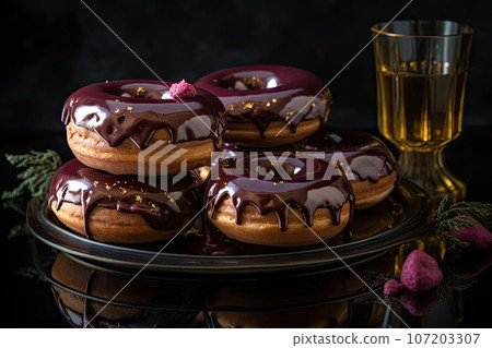 Red Glazed Donut Isolated, Sweet Doughnut Cake, Donut Dessert, Abstract Generative AI Illustration 107203307