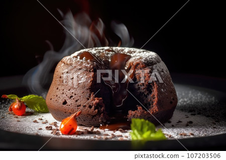 Lava Cake, Molten Chocolate Fondant, Warm Chocolate Dessert, Lava Cake, Abstract Generative AI Illustration Lava Cake, Molten Chocolate Fondant, Warm Chocolate Dessert, Lava Cake, Abstract Generative AI Illustration 107203506
