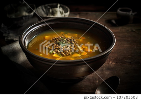 Lentils Soup, Lentil Meal in Bowl, Red Tomato Creamy Lentils Soup, Abstract Generative AI Illustration Lentils Soup, Lentil Meal in Bowl, Red Tomato Creamy Lentils Soup, Abstract Generative AI Illustration 107203508