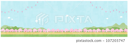 Lanterns and cherry blossom tree road background material Lanterns and cherry blossom tree road background material 107203747