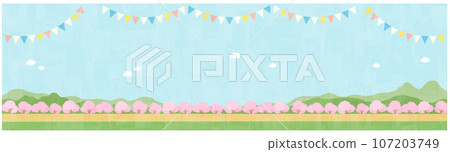 Garland and spring cherry tree road background material 107203749