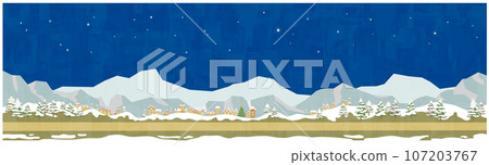 夜景背景材料，有聖誕樹和雪，水平位置 107203767