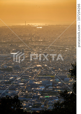 Autumn 2023 View from Juso Pass in Yao City, Osaka Prefecture Golden sea and light path illuminated by the setting sun➃ Autumn 2023 View from Juso Pass in Yao City, Osaka Prefecture Golden sea and light path illuminated by the setting sun➃ 107204266