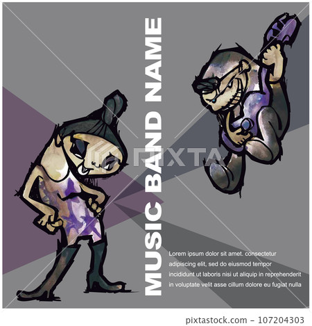 An illustration that matches the band's CD jacket, a vocalist with an evil expression and an angry bassist 2 An illustration that matches the band's CD jacket, a vocalist with an evil expression and an angry bassist 2 107204303