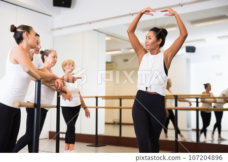 Ballet trainer and students on group training 107204896