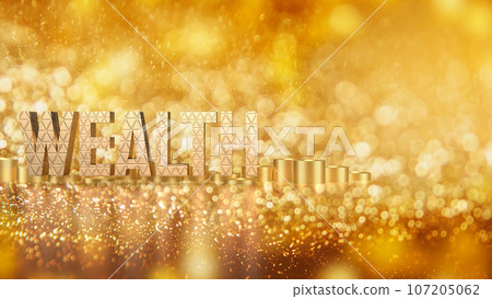 The Gold Wealth  text and coins 3d rendering 107205062