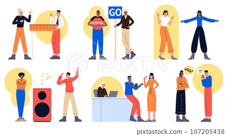 Introverted and extraverted persons. Psychology mindset. Mental personality. Open and closed character types. Orientation in and out. Social communication. Behavior models vector set Introverted and extraverted persons. Psychology mindset. Mental personality. Open and closed character types. Orientation in and out. Social communication. Behavior models vector set 107205438