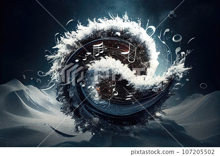 Winter Music Collage, Surreal Contemporary Poster, Drawing Imitation, Abstract Generative AI Illustration 107205502