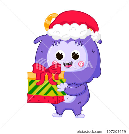 Cute Christmas Monster Yeti Bigfoot Vector. Holiday Cartoon Mascot