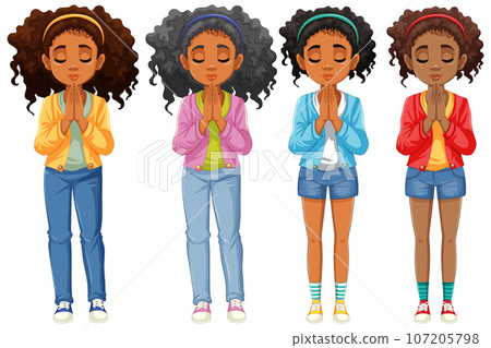 Praying Woman with Curly Hair: A Vector Illustration 107205798