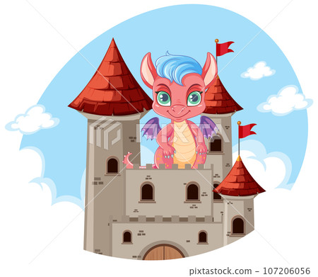 Dragon on Castle in Cartoon Style Dragon on Castle in Cartoon Style 107206056