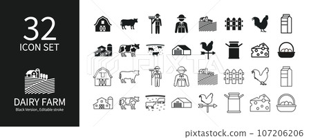 與乳牛養殖相關的圖標集 107206206