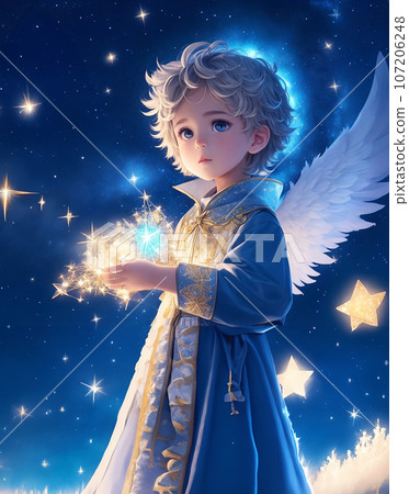 Child prince angel collecting stars illustration art (AI generated image) 107206248