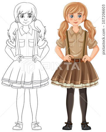 Woman Wearing Suspenders Skirt Outfit Woman Wearing Suspenders Skirt Outfit 107206603