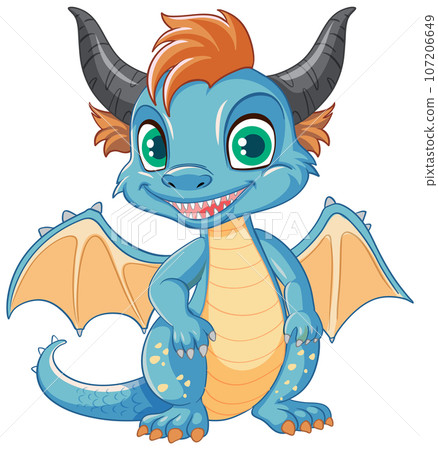 Happy blue cartoon dragon smiling Happy blue cartoon dragon smiling 107206649