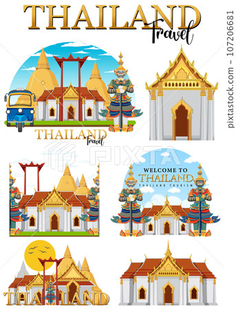 Bangkok Thailand Landmark Logo Banner 107206681