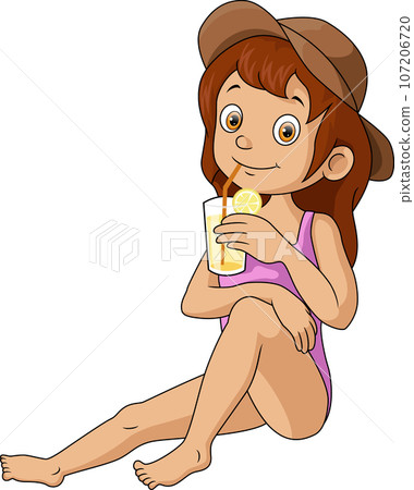 Cute little girl cartoon drinking juice Cute little girl cartoon drinking juice 107206720