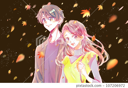 Men and women going out, autumn leaves 107206972