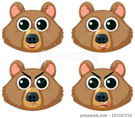 Set of Bear Head Cartoon Illustrations Set of Bear Head Cartoon Illustrations 107207259