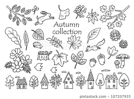 Hand-drawn autumn illustration set Scandinavian style 107207935