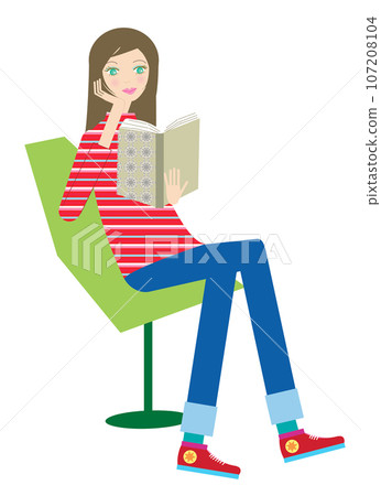 Cute little girl sitting on a green chair and... - Stock Illustration ...