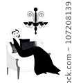 Illustration of a woman wearing a black dress relaxing in a salon 107208139