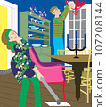 Illustration of a couple cleaning the dining kitchen 107208144