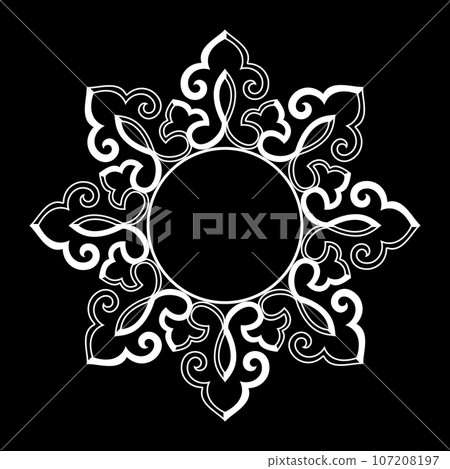 Decorative frame Elegant vector element for design in Eastern style, place for text. Floral black and white border. Lace illustration for invitations and greeting cards 107208197