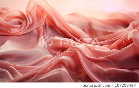Beautiful smooth elegant wavy hot baby pink satin silk luxury cloth fabric texture, abstract background design. Copy space 107208497