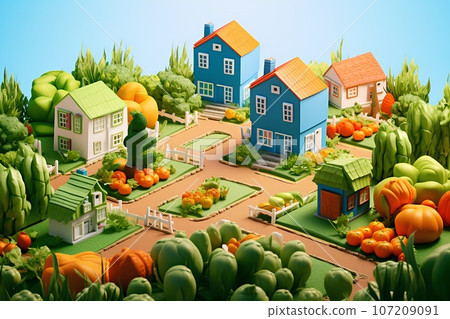 由蔬菜組成的城市景觀(3D) 由蔬菜組成的城市景觀(3D) 107209091