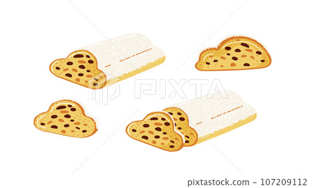 Stollen german pastry for christmas time.Vector illustration on white background 107209112
