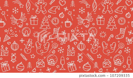 Merry Christmas Happy New Year seamless background pattern. 107209335