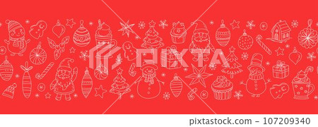 Christmas Doodle Seamless Pattern Santa Claus, Snowmen, Hot Chocolate Festive Holiday Christmas Doodle Seamless Pattern Santa Claus, Snowmen, Hot Chocolate Festive Holiday 107209340