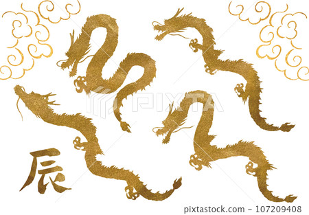 Gold dragon and zodiac calligraphy silhouette material set 107209408
