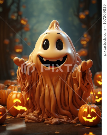 Cartoon ghost and pumpkin as Halloween symbols. AI Cartoon ghost and pumpkin as Halloween symbols. AI 107209839